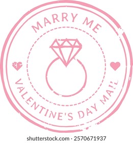 Pink Marry Me stamp featuring a diamond ring and hearts captures the essence of love and romance, making it an ideal choice for Valentine s Day mail and proposals