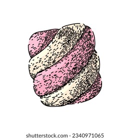 pink marshmallow candy hand drawn. mini dessert, sweet s, food holiday pink marshmallow candy vector sketch. isolated color illustration