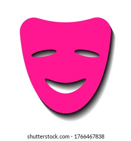 Pink mask of joy and black shadow on a white background, sign for design, vector illustration