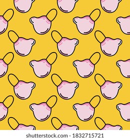 Pink mask ,seamless pattern on yellow background.