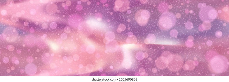 Pink mauve girly seamless pattern with bokeh and sparkle particles. Abstract purple gradient mesh bg. Sophisticated vector background with grunge effect
