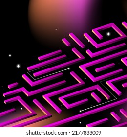 Pink Maze. Coding, Technology Chip Isometric Illustration. Vector illustration