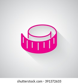 Pink Measuring Tape web icon on light grey background