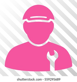 Pink Mechanic toolbar pictogram. Vector pictograph style is a flat symbol on diagonally hatched transparent background.