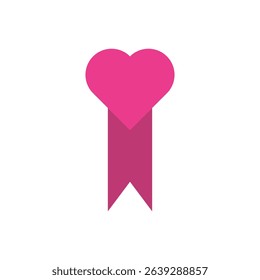 Pink medal ribbon with heart design, great for romantic achievements, events, or award graphics.