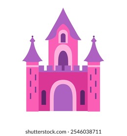 Pink medieval castle vector illustration, fairy tale castle building for princess, dream castle tower