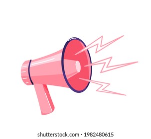 Pink megaphone with sound loud effect isolated on white background. Loudspeaker vector design illustration.