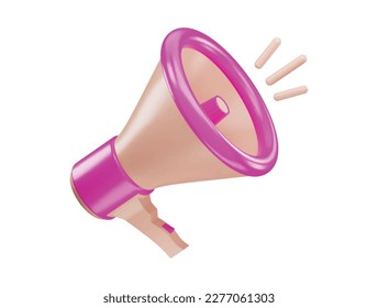 A pink megaphone with a pink speaker on the bottom icon with 3d vector icon illustration