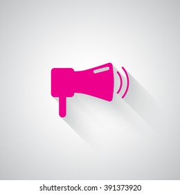 Pink Megaphone web icon on light grey background