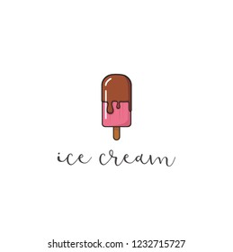 Pink Melted Chocolate Popsicle Ice Cream Logo, Sign, Icon, Flat Design, Vector Design