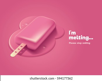 Pink melting ice cream with 3d effect