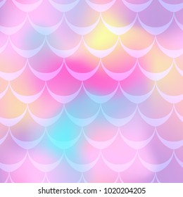 Pink mermaid vector background. Girlish pink iridescent background. Fish scale pattern. Mermaid seamless pattern tile. Holographic gradient. Mermaid skin seamless pattern. Mermaid wrapping paper