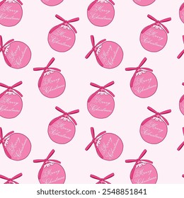 Pink Merry Christmas Bauble Pattern With Festive Design Elements