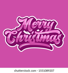 Pink Merry Christmas Lettering Illustration with Bubble Style and Pink Background