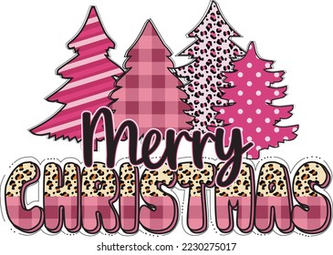 Pink Merry Christmas Trees T-shirt, Winter Print Template