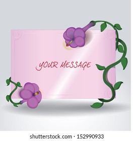 Pink message board framed with purple flowers