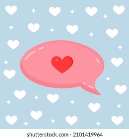 Pink message bubble with heart for postcard, decor, poster, banner, internet, social networks. Vector illustration of a simple love symbol. Greeting card for Valentine's Day and other holidays.