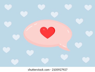 Pink message bubble with heart for postcard, decor, poster, banner, internet, social networks. Vector illustration of a simple love symbol. Greeting card for Valentine's Day and other holidays.