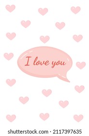 Pink message bubble with text for postcard, textile, poster, banner, internet, social networks. Vector illustration of a simple love symbol. Greeting card for Valentine's Day and other holidays.