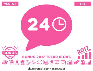 Pink Message Hours pictograph with bonus 2017 trend icon set. Vector illustration style is flat iconic symbols, white background.
