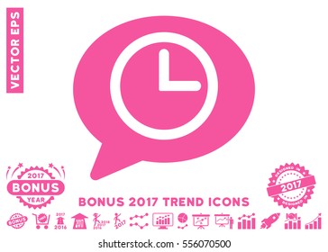 Pink Message Time icon with bonus 2017 trend pictograms. Vector illustration style is flat iconic symbols, white background.