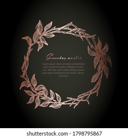 Pink Metallic Flower Circle Frame Illustration Template Made From Various Flowers - Funeral Card Template