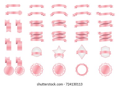 Pink Metallic Premium Ribbon Banner Set Vector Illustration For Shop, E-Commerce, Web, Business, Flyers, Posters, Scrapbook
