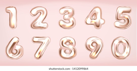 Pink metallic shining number symbols, isolated digits