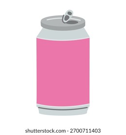 Lata de refrigerante metálico rosa. Recipiente de bebidas e bebidas refrescante. Ilustração vetorial moderna isolada sobre fundo branco, desenhado à mão, design plano