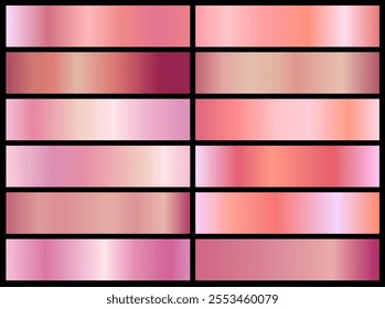 Pink metallic pink vector gradients, pink colorful palette and texture set. Pink leaf..