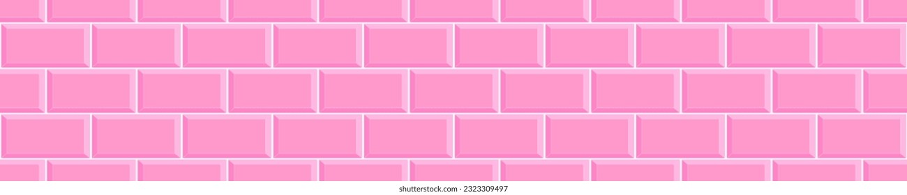 Pink metro tile seamless pattern. Ceramic or stone brick wall background. Kitchen backsplash, baby girl room, bathroom or shower floor texture. Interior or exterior decoration. Vector illustration