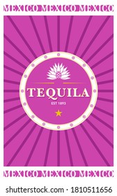 Pink mexican tequila label, agave pure liquor