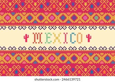 fondo textil mexicano rosa con la palabra MÉXICO en el centro, Horizontal