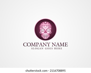 Pink Mexican vector skull logo