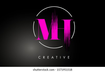 Pink MH Brush Stroke Letter Logo Design. Pink Paint Logo Leters Icon with Elegant Circle Vector Design.