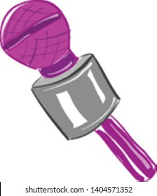 A pink microphone with gray base and a pink handle, vector, color drawing or illustration. 