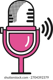 Micrófono rosa con ondas de sonido aisladas para podcasting y grabación de voz