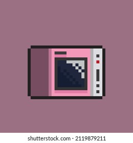 pink microwave in pixel art style
