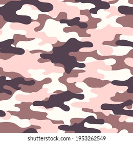 Pink Military Camouflage. Vector Seamless Print. Army Camouflage For Clothing Or Printing