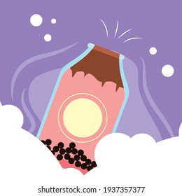 pink milk bubble tea bottle