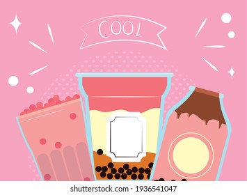 pink milk bubble tea glasses