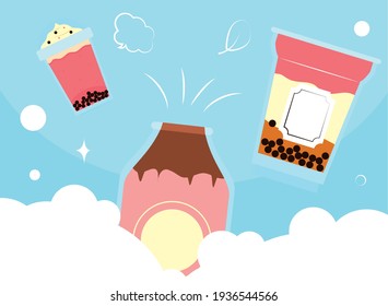 pink milk bubble tea glasses