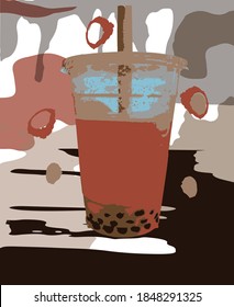 Pink milk bubble tea pop art 