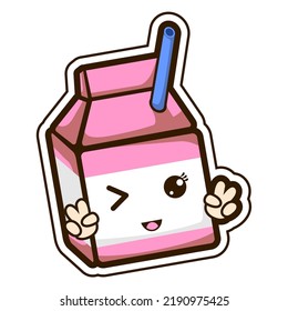 Cartón de leche rosa con paja, ilustración vectorial