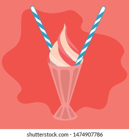 pink milkshake with blue straws