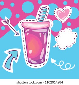 pink Milkshake with on blue background. Can use for cocktail menu bar. Vector illustration EPS 10.