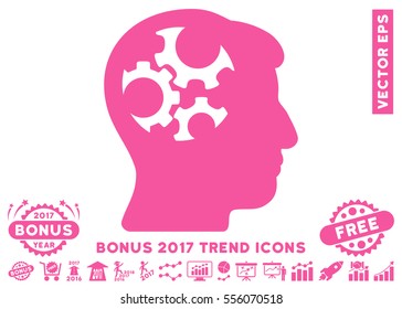 Pink Mind Gears pictogram with bonus 2017 year trend clip art. Vector illustration style is flat iconic symbols, white background.
