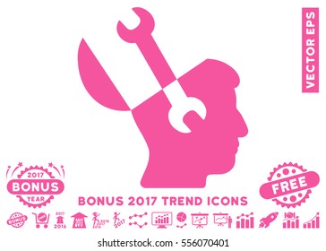 Pink Mind Wrench Tools icon with bonus 2017 trend pictures. Vector illustration style is flat iconic symbols, white background.