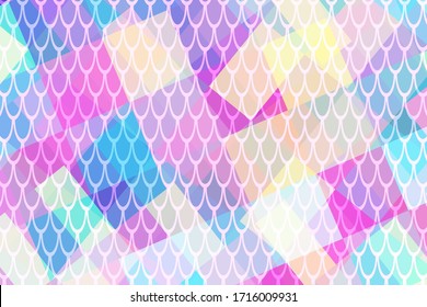 Pink mint abstract vector background. Fish scale pattern over colorful abstraction. Vibrant mermaid patter in web screen resolution. Cold palette trendy backdrop for kids design or summer party flyer