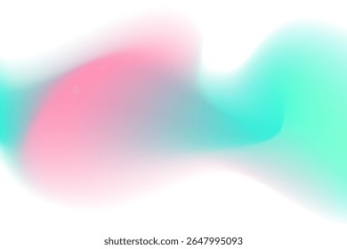 Pink, mint aquamarine color blurry wave form, iridescent smooth gradient neon brush stroke isolated motion water element, transparent background. Dream glow abstract watercolor shape.